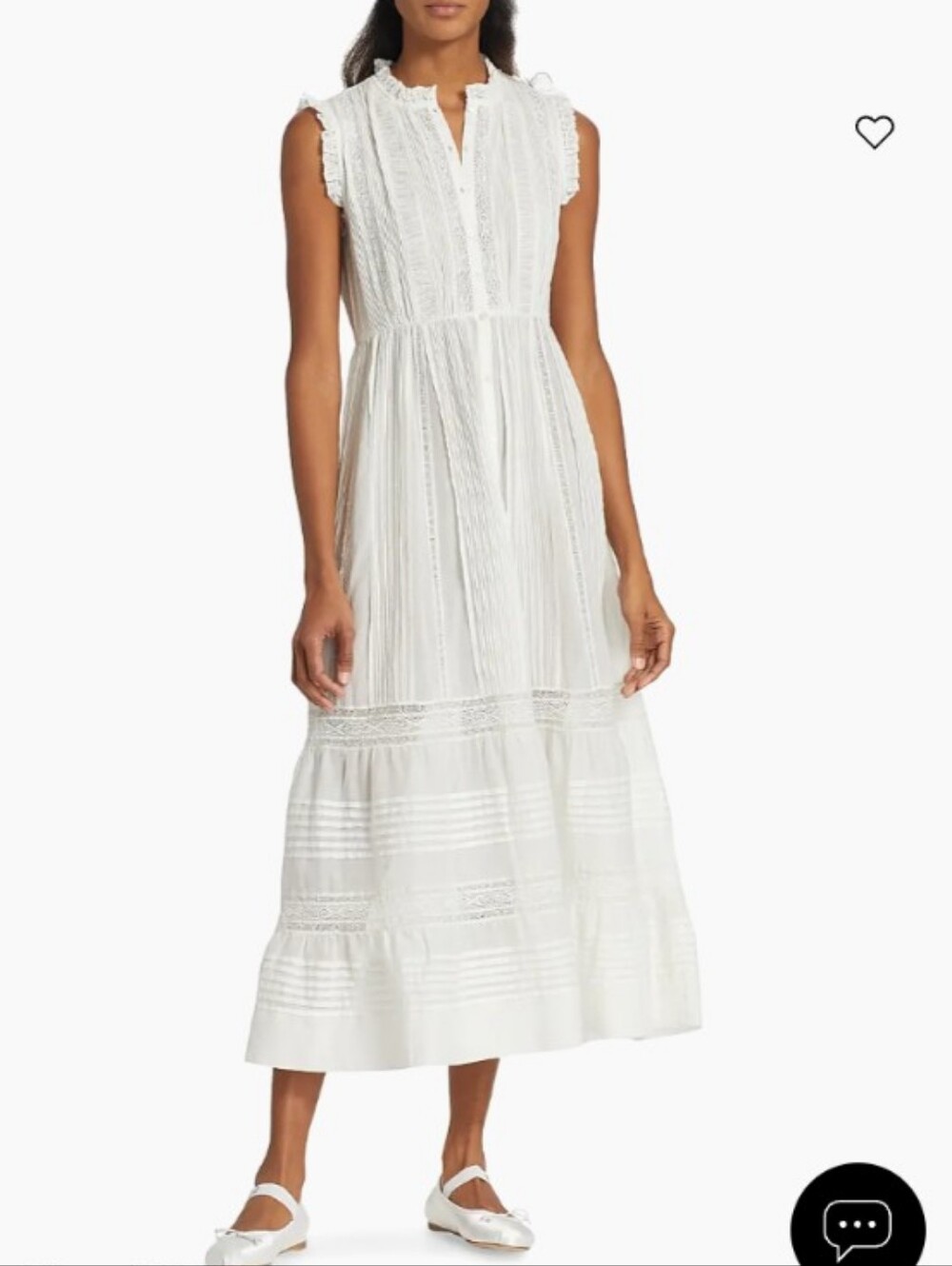 Down Helaine Crocheted and Pinned tucked Cotton-Voile Midi Dress Sz Medium